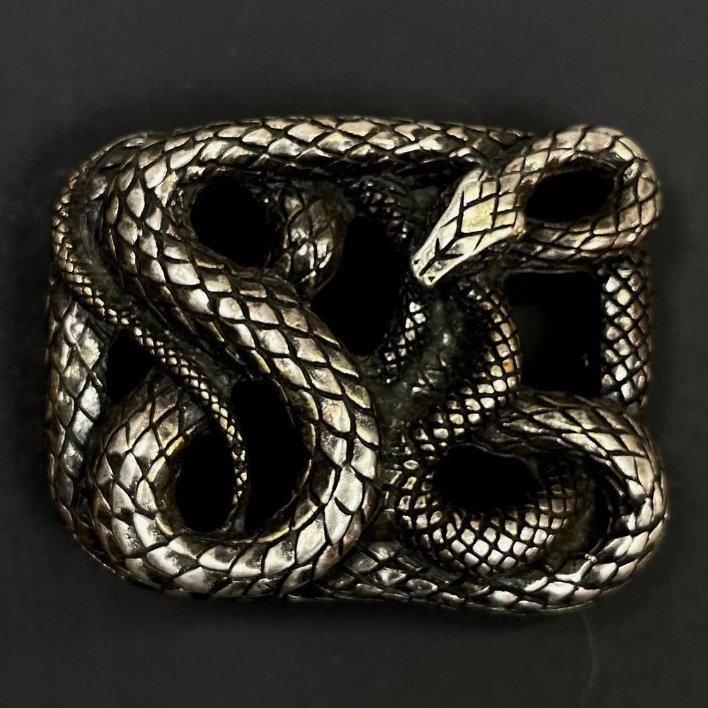 Vintage Emporio Armani Snake Belt Buckle Silver Toned Made In Italy Serpent